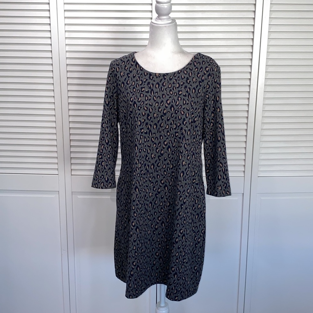 Nicole Miller Ladies' ¾ Sleeve Dress Grey Leopard Size XL🖤LIKE NEW!